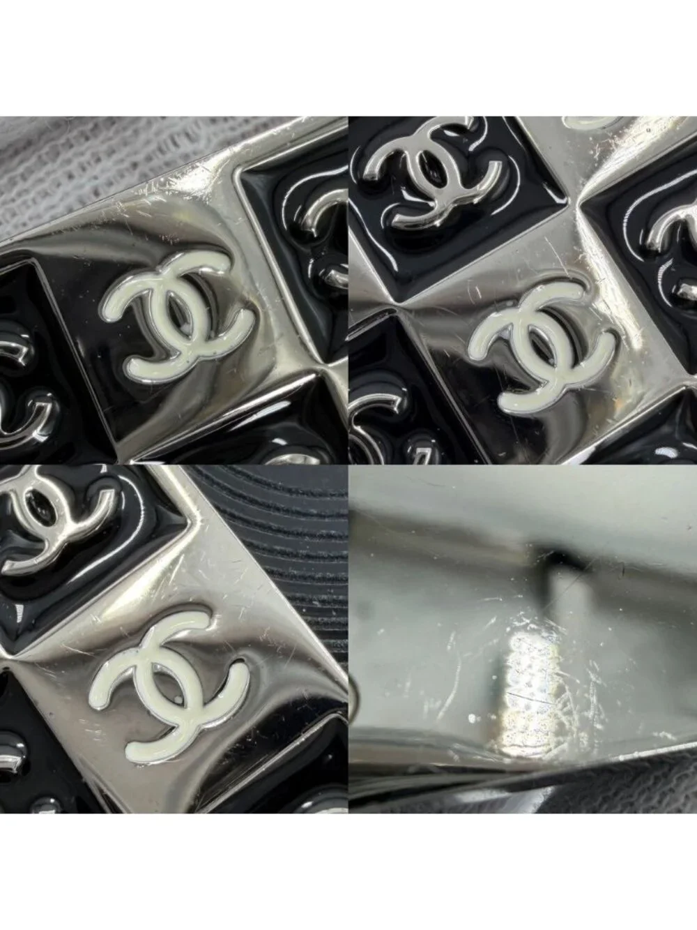 Chanel Brooch CC Logo Record Motif 04P Silver Black